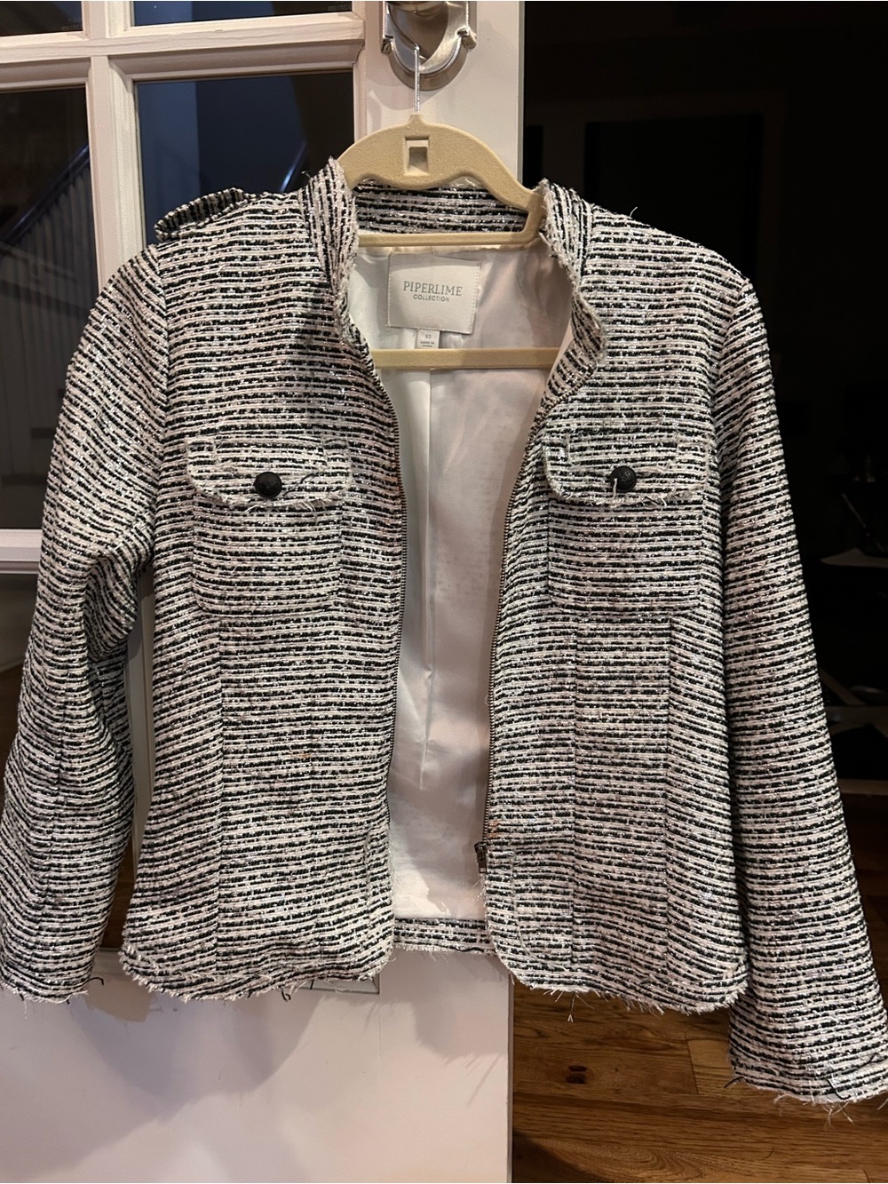 Piperlime Black & White Tweed Zip-Front Jacket